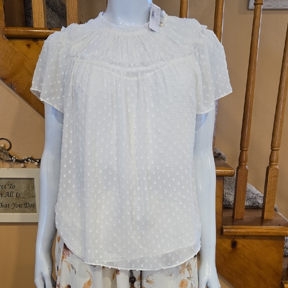 NWT J. Crew White Flutter Sleeve Blouse with Bib Collar - Picture 2 of 4